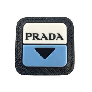 Prada Badge Charm White Bag Black Leather Blue Logo